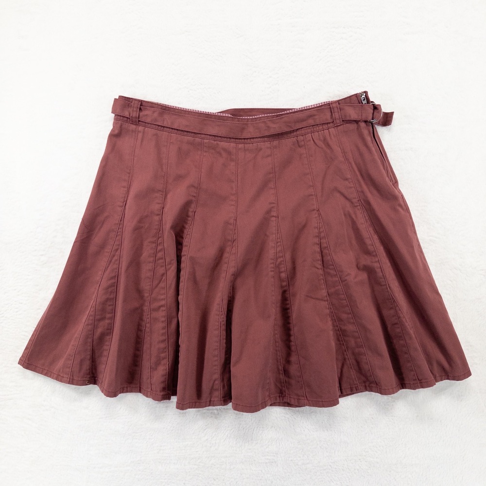 Garnet Hill Womens Gored Skirt 14 Mauve Cotton Flared Knee Length Belted Casual